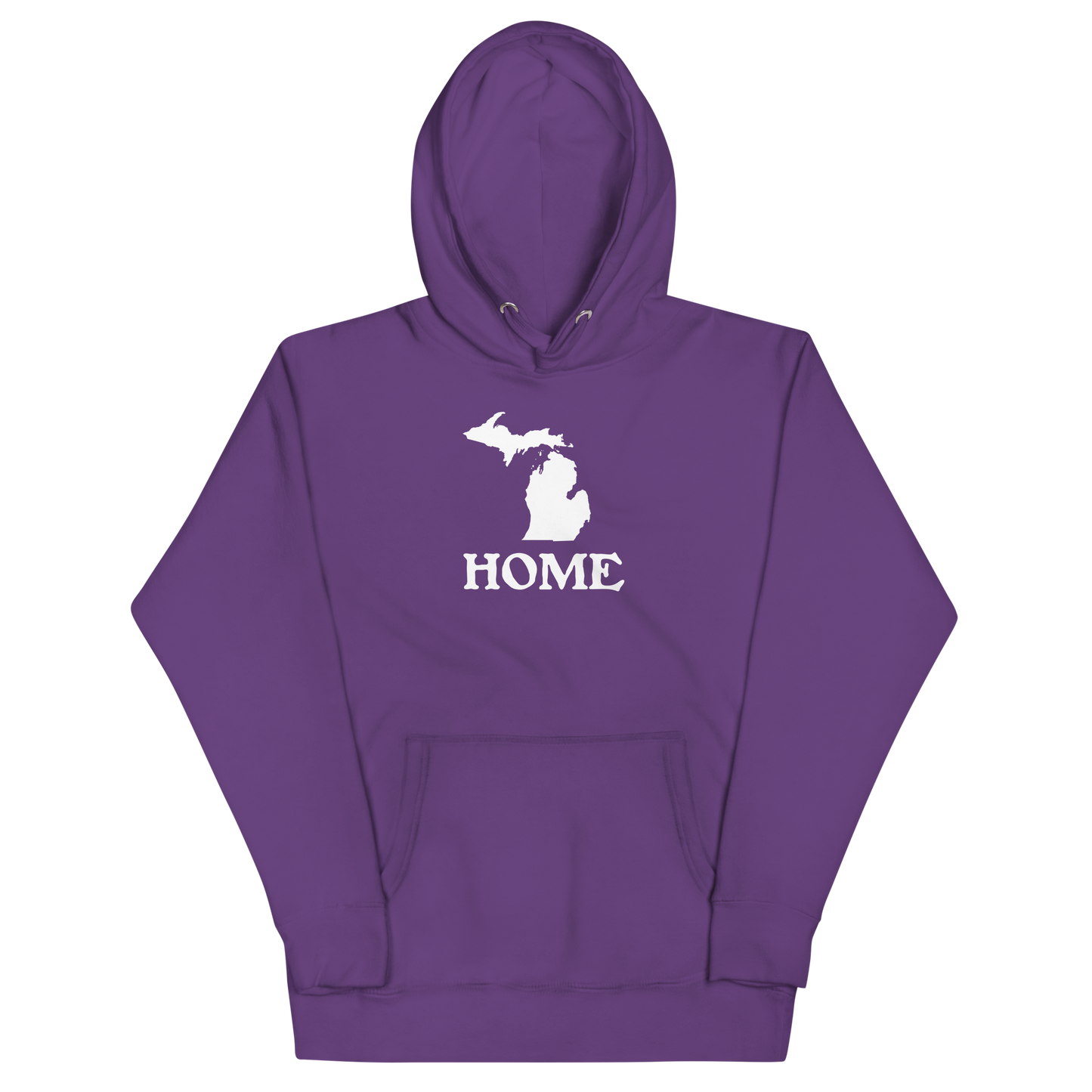 Michigan 'Home' Unisex Premium Hoodie (Woodcut Font w/ MI Outline)