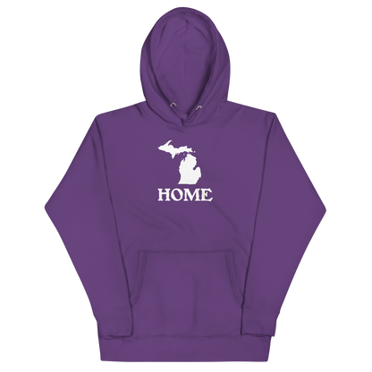 Michigan 'Home' Unisex Premium Hoodie (Woodcut Font w/ MI Outline)