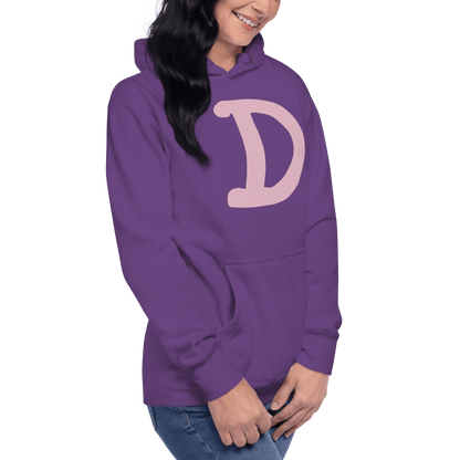 Detroit 'Old French D' Hoodie (Pink Full Body Outline) | Unisex Premium - Circumspice Michigan