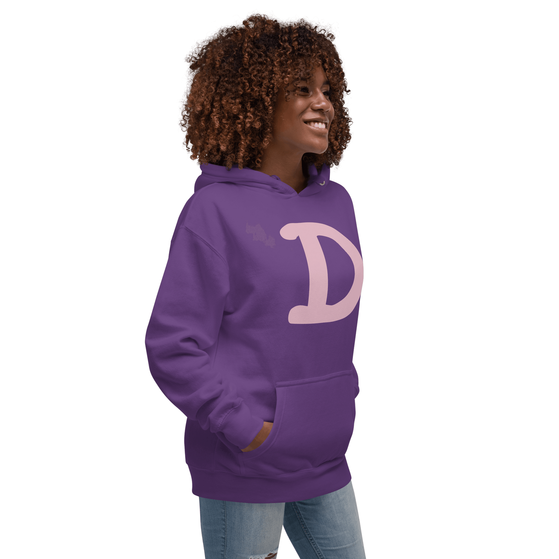 Detroit 'Old French D' Hoodie (Pink Full Body Outline) | Unisex Premium - Circumspice Michigan