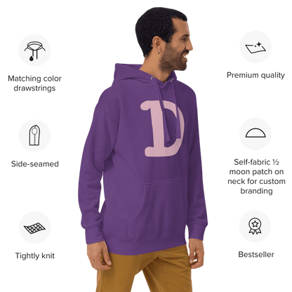 Detroit 'Old French D' Hoodie (Pink Full Body Outline) | Unisex Premium - Circumspice Michigan