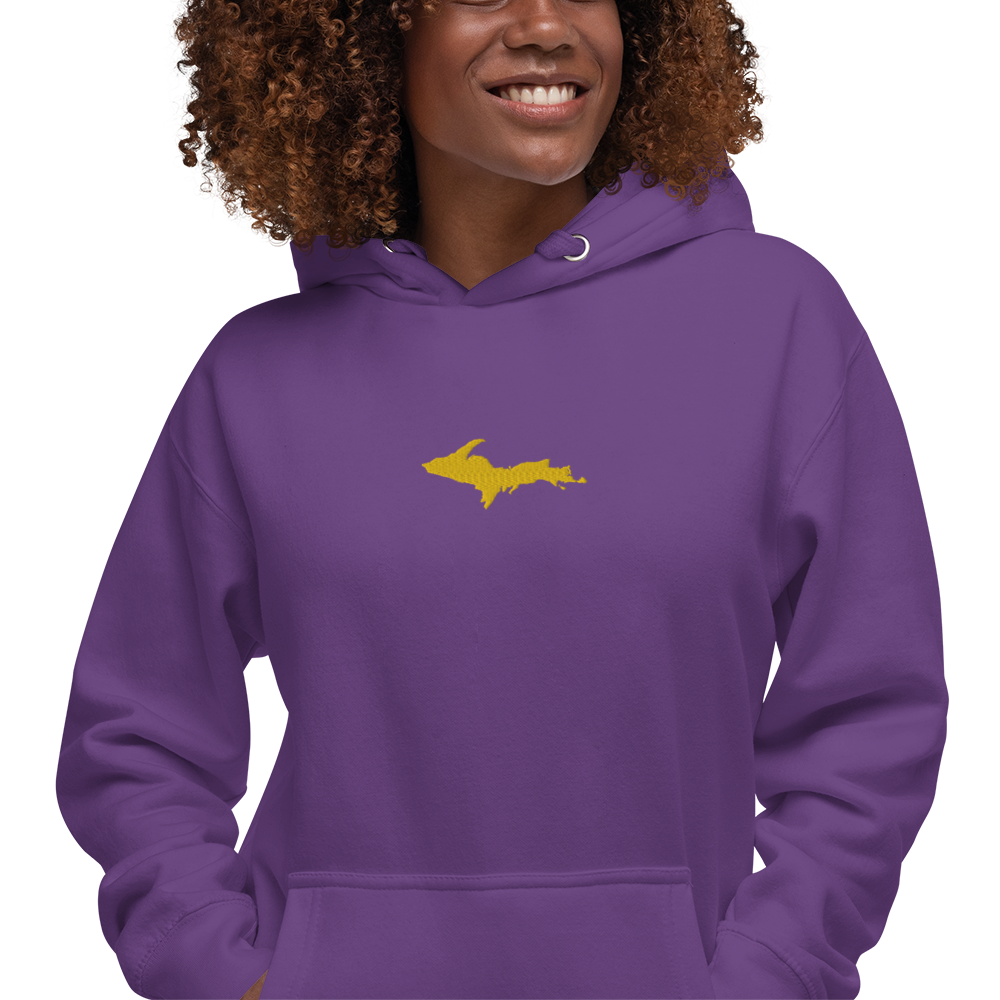 Michigan Upper Peninsula Hoodie (w/ Embroidered Gold UP Outline) | Unisex Premium