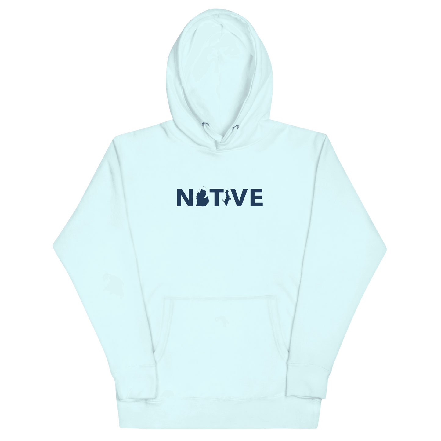 Michigan 'Native' Hoodie (White/Navy Geometric Sans Font) | Unisex Premium - Circumspice Michigan