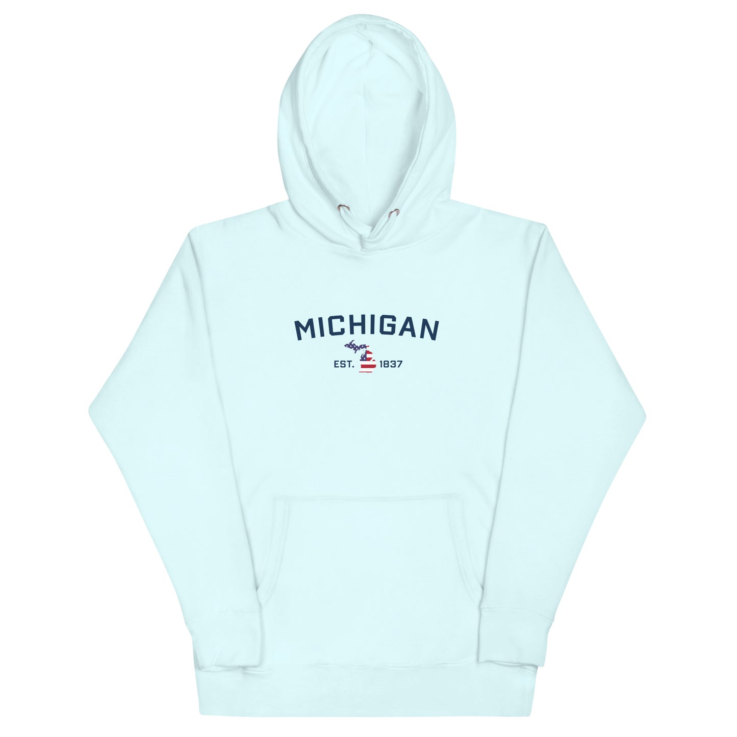 'Michigan EST 1837' Unisex Premium Hoodie (w/ USA Flag MI Outline)