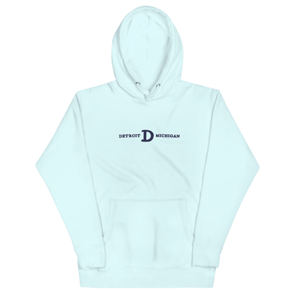 'Detroit Michigan' Hoodie (White/Navy Embroidery w/ Old French D) | Unisex Premium - Circumspice Michigan