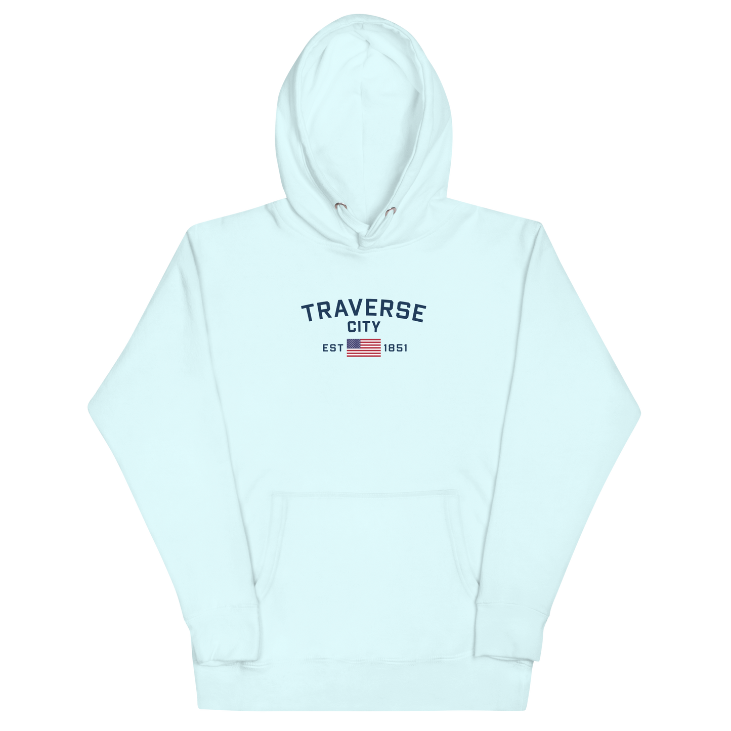 'Traverse City EST 1851' Unisex Premium Hoodie (w/ USA Flag Outline)