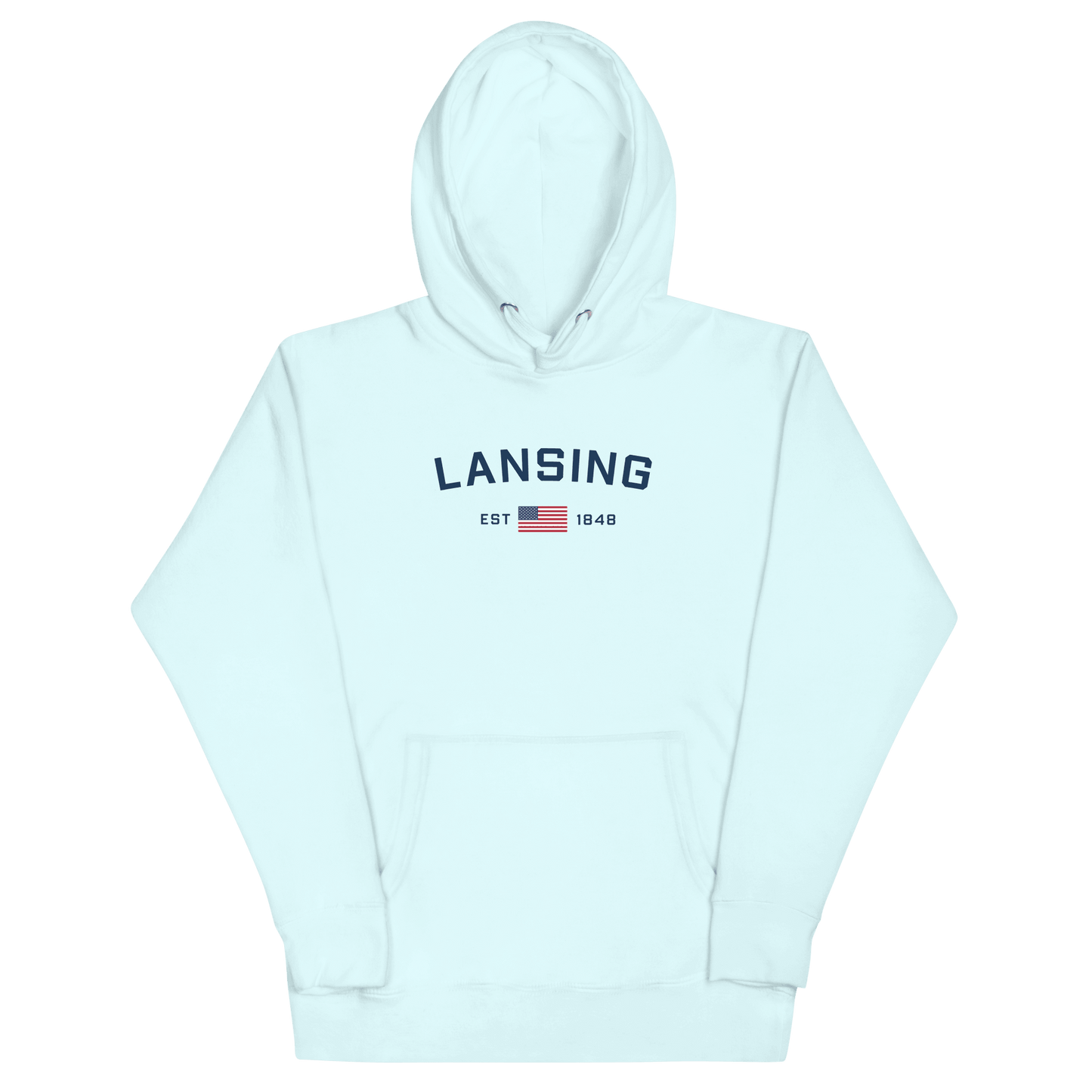 'Lansing EST 1848' Hoodie (w/. USA Flag Outline) | Unisex Premium - Circumspice Michigan