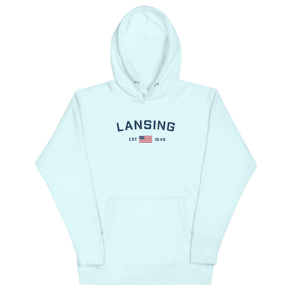 'Lansing EST 1848' Hoodie (w/. USA Flag Outline) | Unisex Premium - Circumspice Michigan