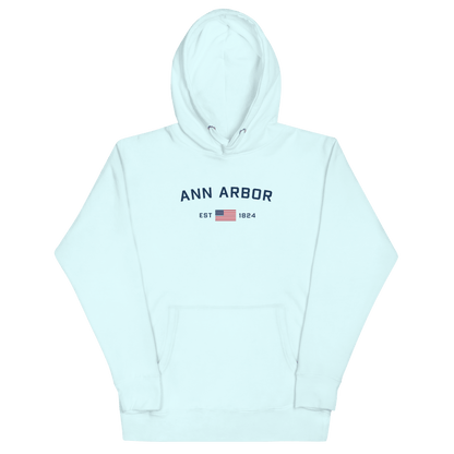 'Ann Arbor EST 1824' Hoodie (w/ USA Flag Outline) | Unisex Premium - Circumspice Michigan