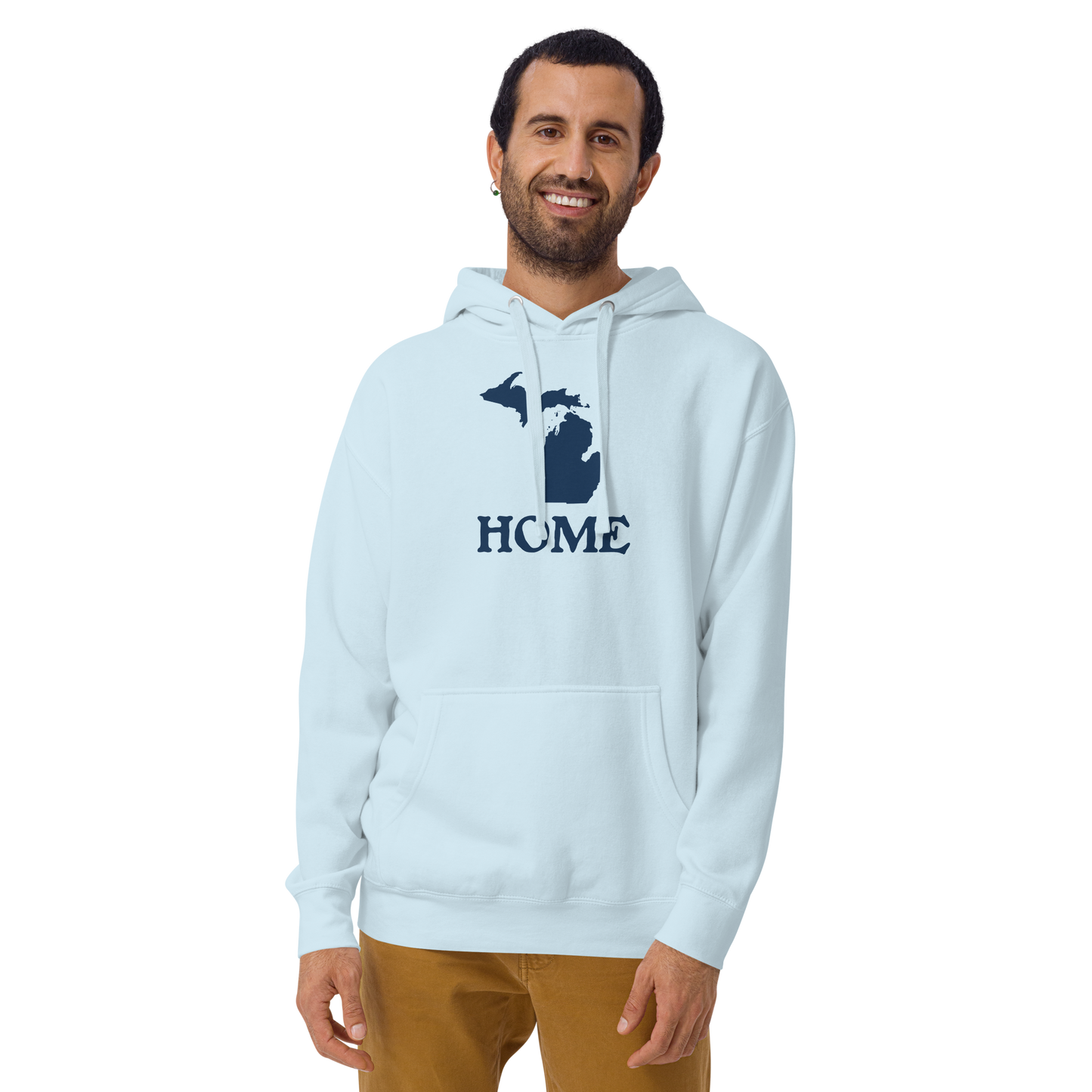 Michigan 'Home' Unisex Premium Hoodie (Woodcut Font w/ MI Outline)