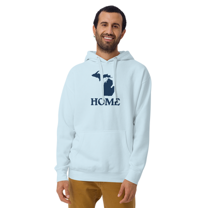 Michigan 'Home' Unisex Premium Hoodie (Woodcut Font w/ MI Outline)