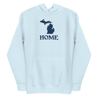 Michigan 'Home' Unisex Premium Hoodie (Woodcut Font w/ MI Outline)