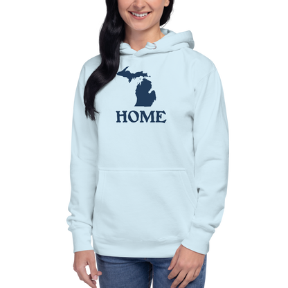 Michigan 'Home' Unisex Premium Hoodie (Woodcut Font w/ MI Outline)