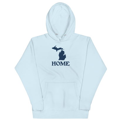 Michigan 'Home' Unisex Premium Hoodie (Woodcut Font w/ MI Outline)