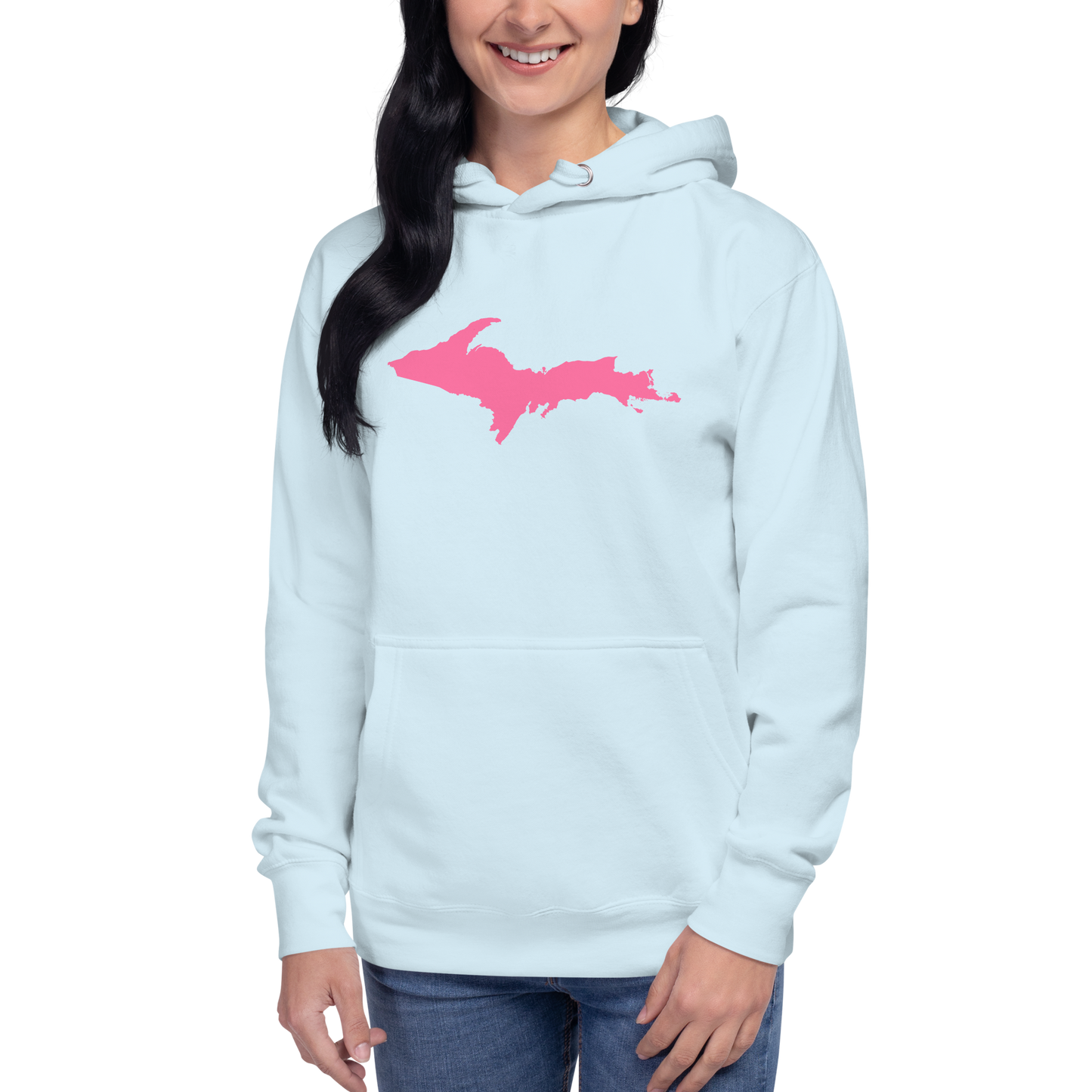 Michigan Upper Peninsula Hoodie (w/ Pink UP Outline) | Unisex Premium