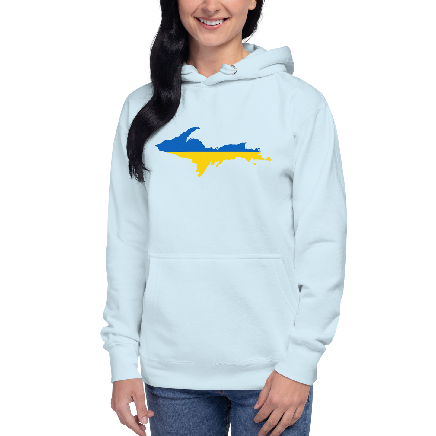 Michigan Upper Peninsula Hoodie (w/ UP Ukraine Flag Outline) | Unisex Premium