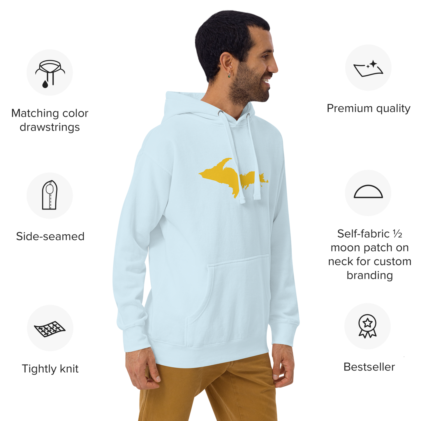 Upper Peninsula Hoodie (w/ Gold UP Outline) | Unisex Premium