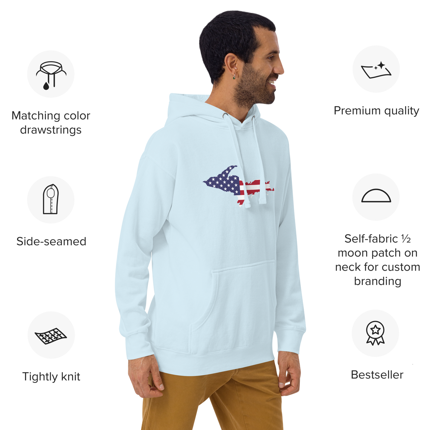 Michigan Upper Peninsula Hoodie (w/ UP USA Flag Outline) | Unisex Premium