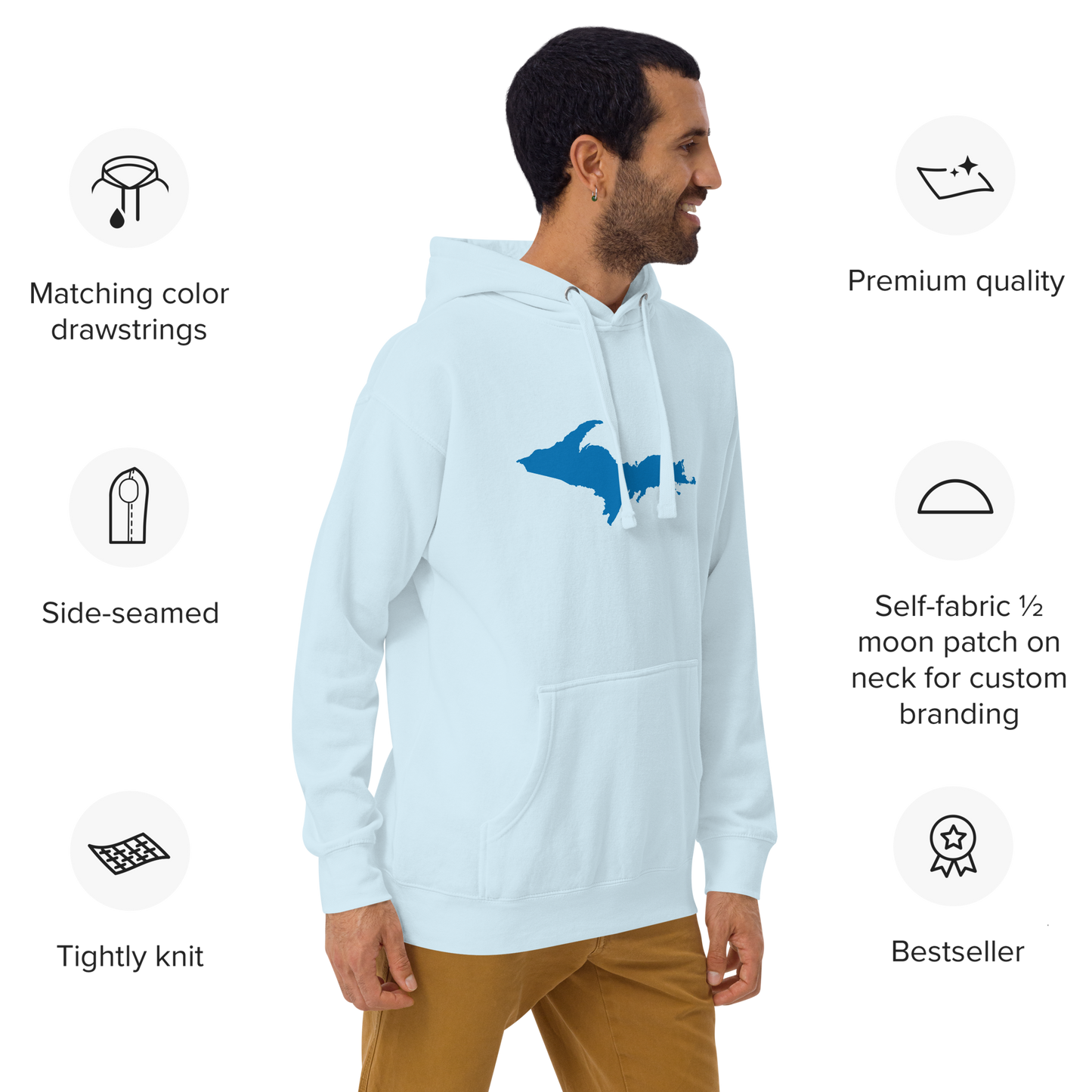 Michigan Upper Peninsula Hoodie (w/ Azure UP Outline) | Unisex Premium