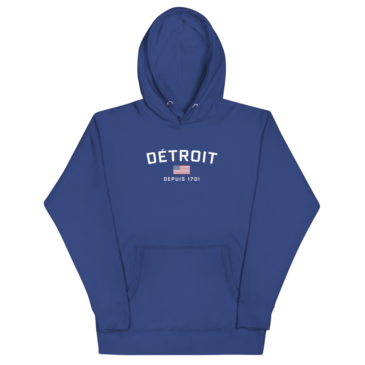 'Détroit Depuis 1701' Hoodie (White/Navy Lettering) | Unisex Premium - Circumspice Michigan