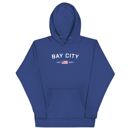 'Bay City EST 1837' Hoodie (w/ USA Flag Outline) | Unisex Premium - Circumspice Michigan