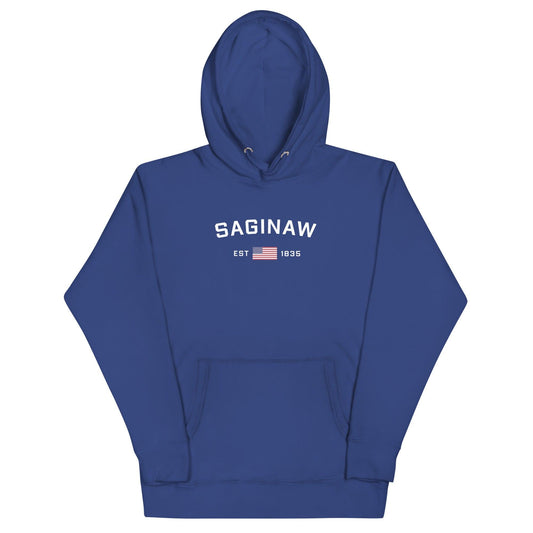'Saginaw EST 1835' Hoodie (w/ USA Flag Outline) | Unisex Premium - Circumspice Michigan