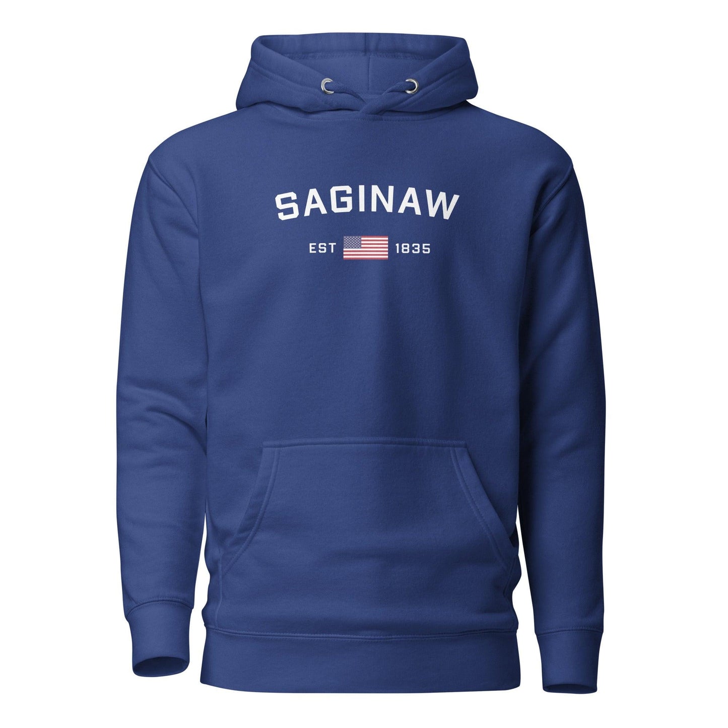 'Saginaw EST 1835' Hoodie (w/ USA Flag Outline) | Unisex Premium - Circumspice Michigan