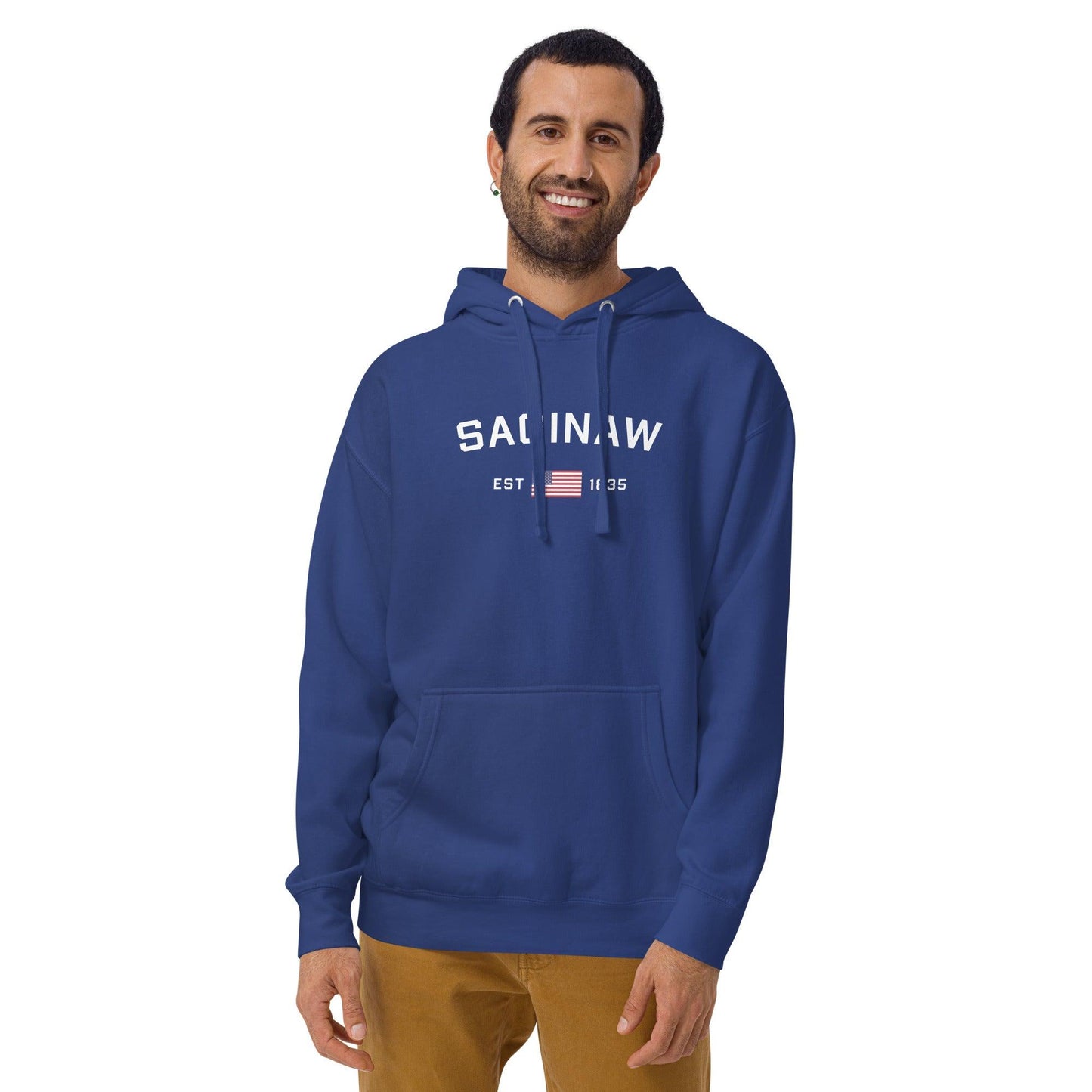 'Saginaw EST 1835' Hoodie (w/ USA Flag Outline) | Unisex Premium - Circumspice Michigan