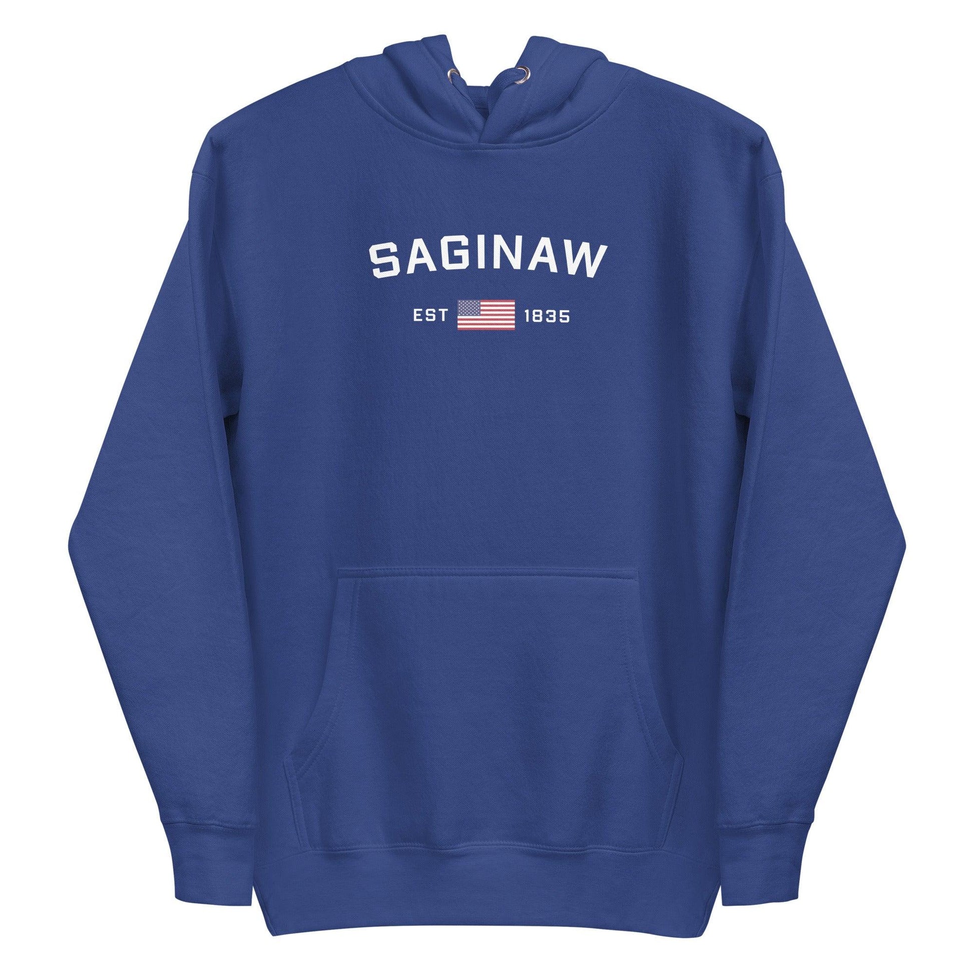 'Saginaw EST 1835' Hoodie (w/ USA Flag Outline) | Unisex Premium - Circumspice Michigan