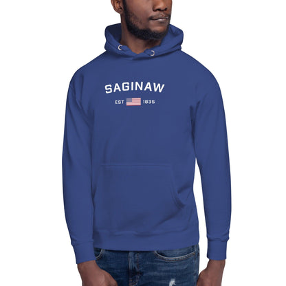 'Saginaw EST 1835' Hoodie (w/ USA Flag Outline) | Unisex Premium - Circumspice Michigan