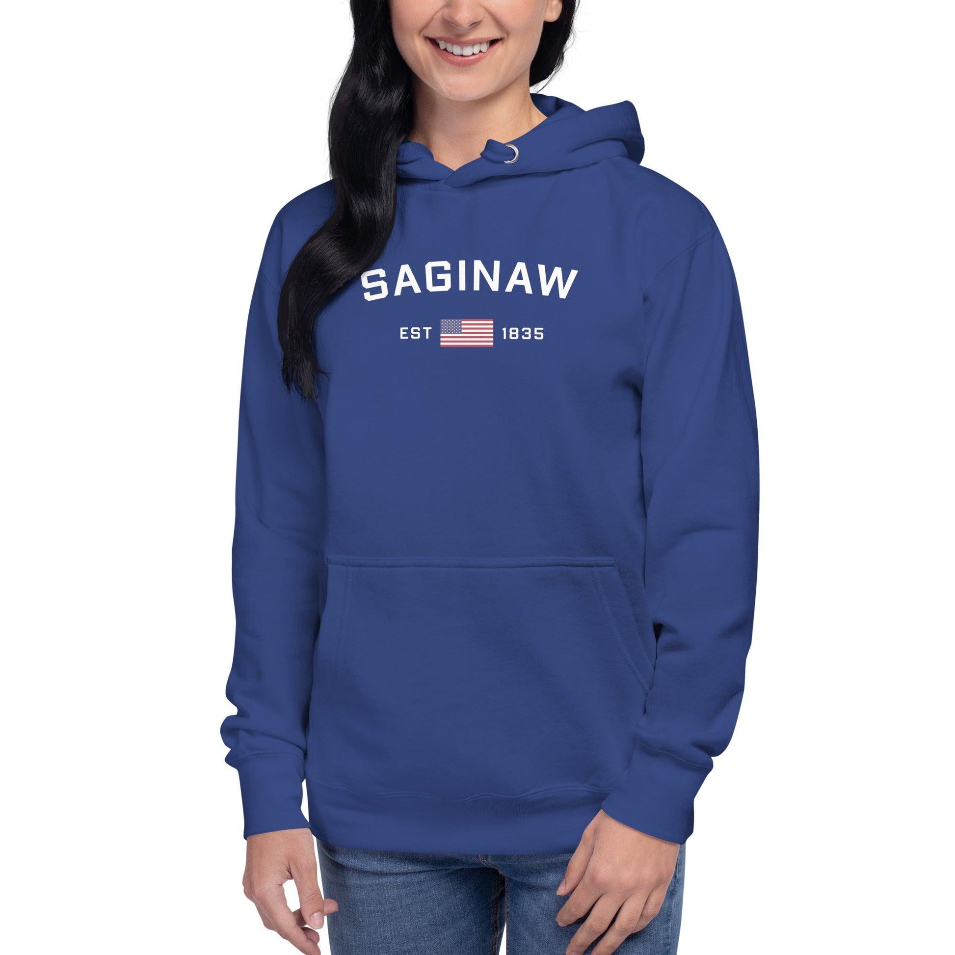 'Saginaw EST 1835' Hoodie (w/ USA Flag Outline) | Unisex Premium - Circumspice Michigan