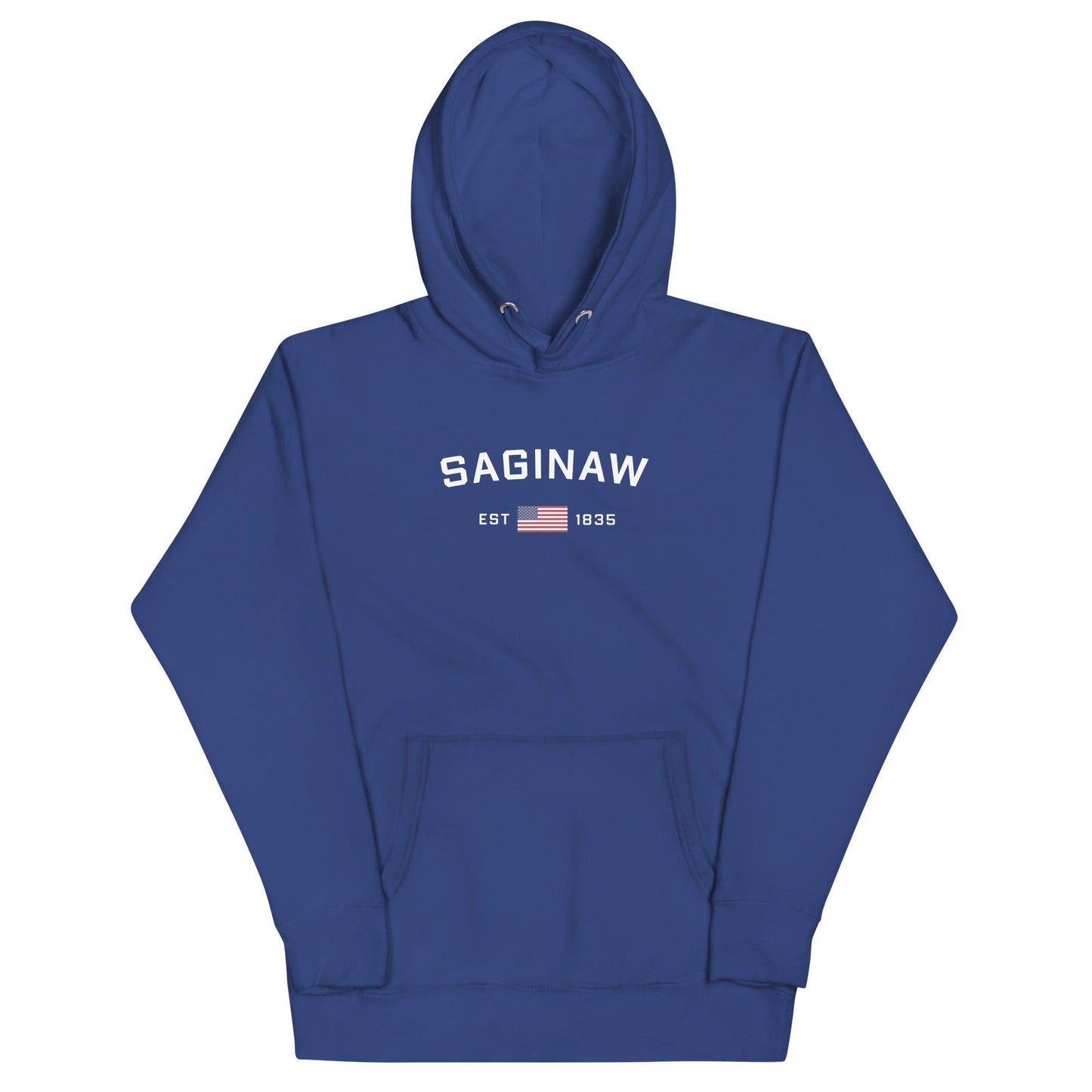 'Saginaw EST 1835' Hoodie (w/ USA Flag Outline) | Unisex Premium - Circumspice Michigan