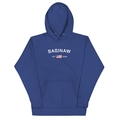 'Saginaw EST 1835' Hoodie (w/ USA Flag Outline) | Unisex Premium - Circumspice Michigan