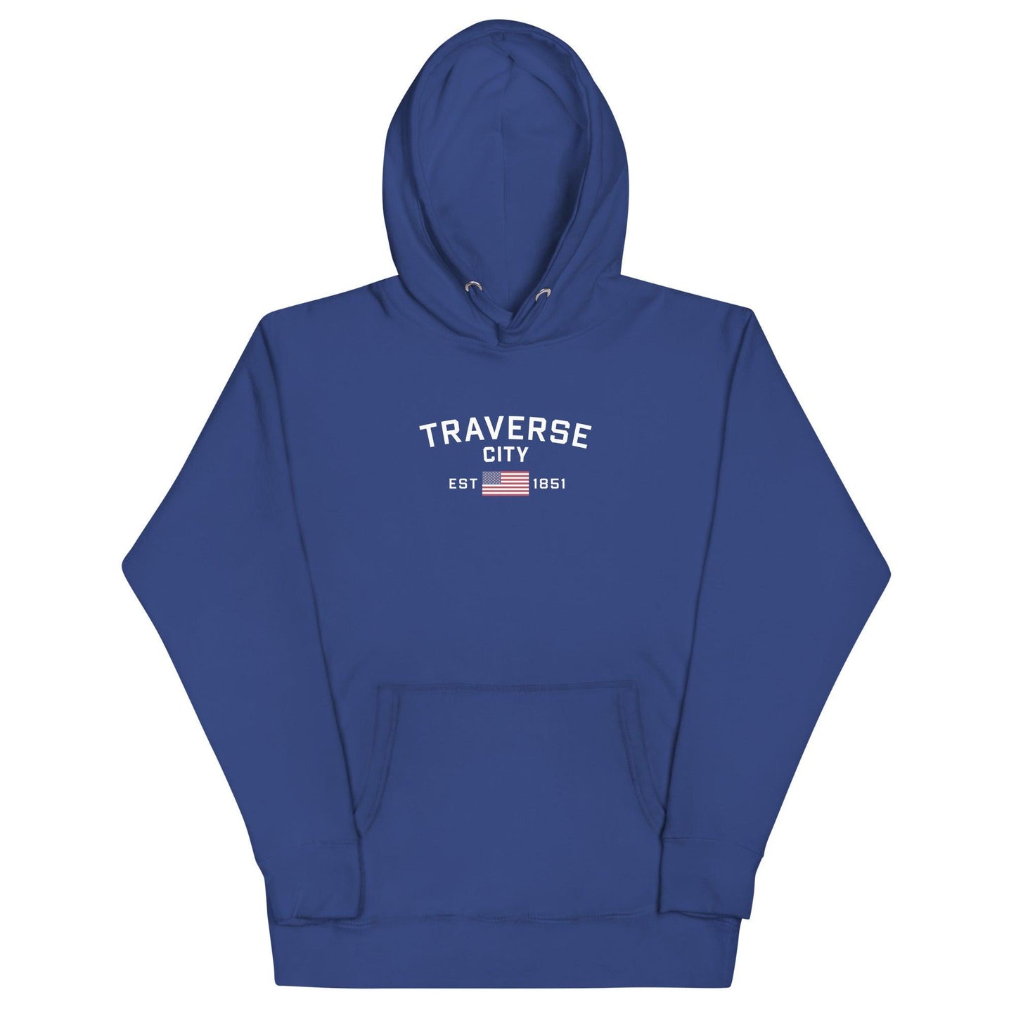 'Traverse City EST 1851' Hoodie (w/ USA Flag Outline) | Unisex Premium - Circumspice Michigan