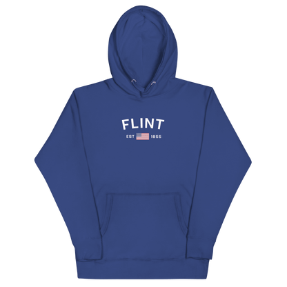 'Flint EST 1855' Hoodie (w/ USA Flag Outline) | Unisex Premium - Circumspice Michigan