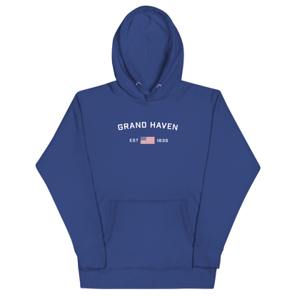 'Grand Haven EST 1835' Hoodie (w/ USA Flag Outline) | Unisex Premium - Circumspice Michigan