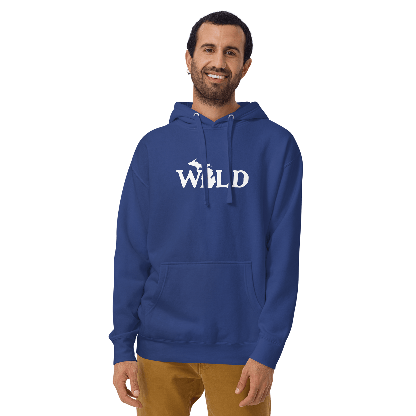 Michigan 'Wild' Hoodie (Woodcut Font w/ MI Outline) | Unisex Premium - Circumspice Michigan