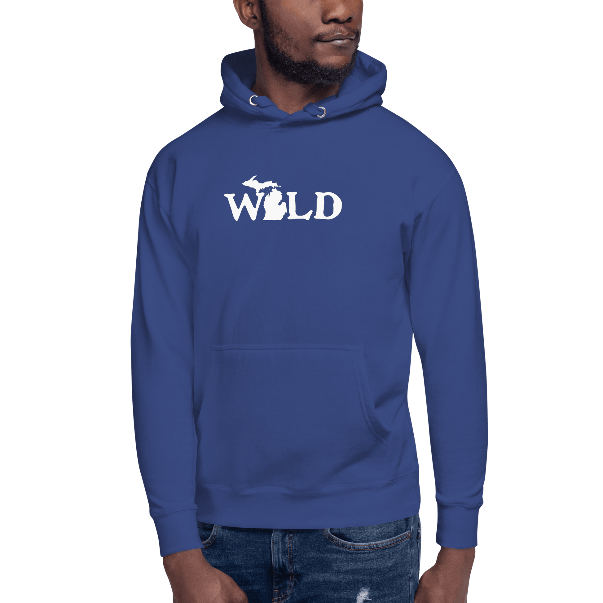 Michigan 'Wild' Hoodie (Woodcut Font w/ MI Outline) | Unisex Premium - Circumspice Michigan