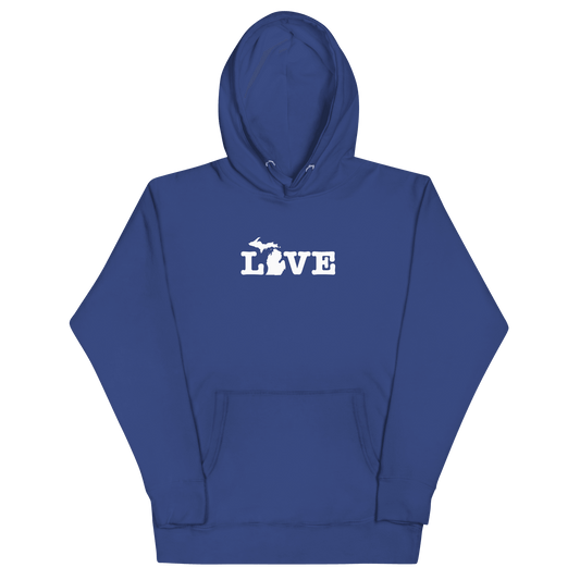 Michigan 'Love' Hoodie (Typewriter Font w/MI Outline) | Unisex Premium - Circumspice Michigan