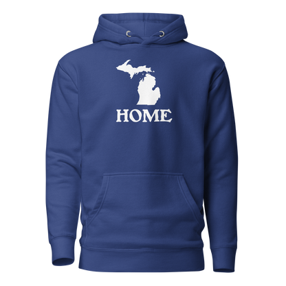 Michigan 'Home' Unisex Premium Hoodie (Woodcut Font w/ MI Outline)