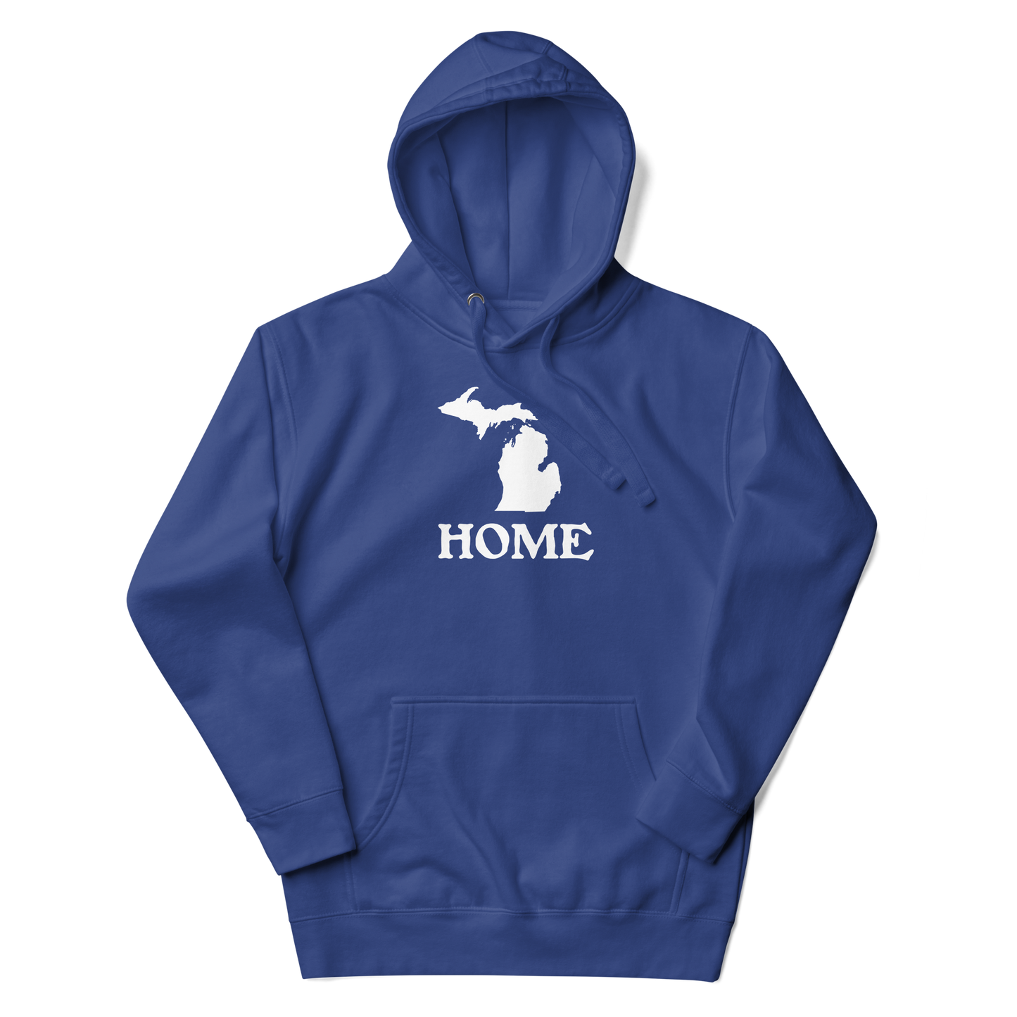 Michigan 'Home' Unisex Premium Hoodie (Woodcut Font w/ MI Outline)