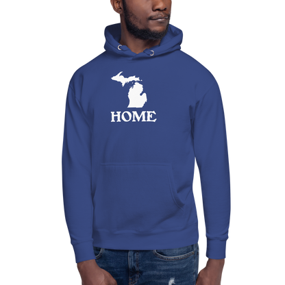 Michigan 'Home' Unisex Premium Hoodie (Woodcut Font w/ MI Outline)