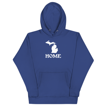 Michigan 'Home' Unisex Premium Hoodie (Woodcut Font w/ MI Outline)