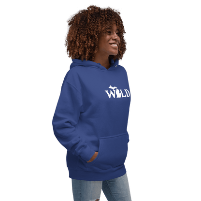 Michigan 'Wild' Hoodie (Woodcut Font w/ MI Outline) | Unisex Premium - Circumspice Michigan