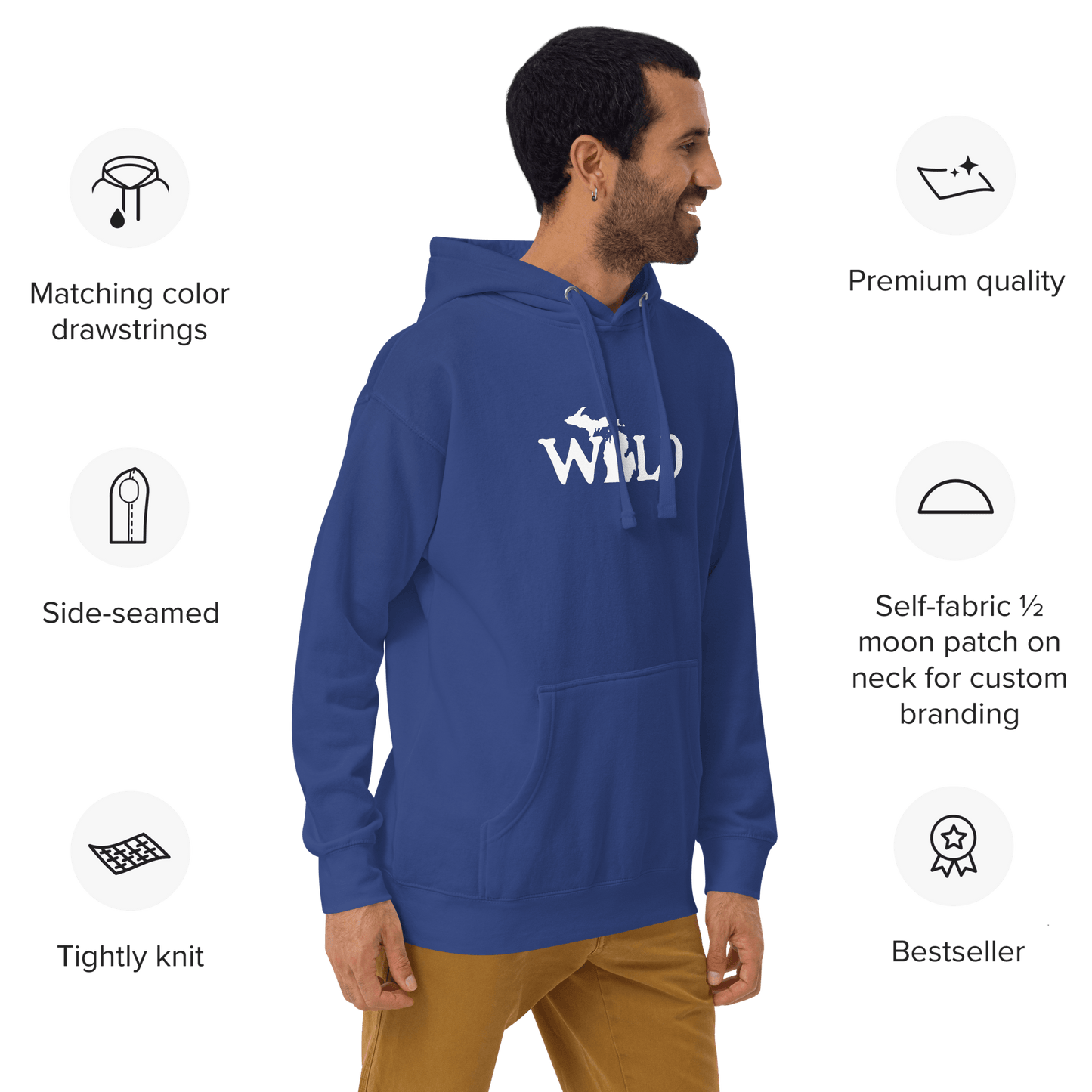 Michigan 'Wild' Hoodie (Woodcut Font w/ MI Outline) | Unisex Premium - Circumspice Michigan