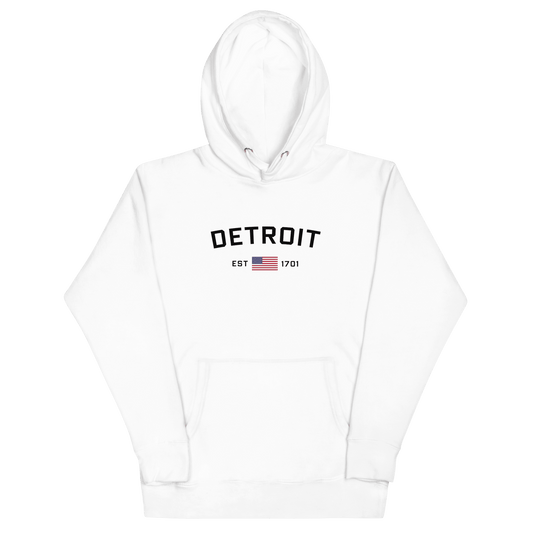 'Detroit EST 1701' Hoodie (w/ United States Flag) | Unisex Premium - Circumspice Michigan