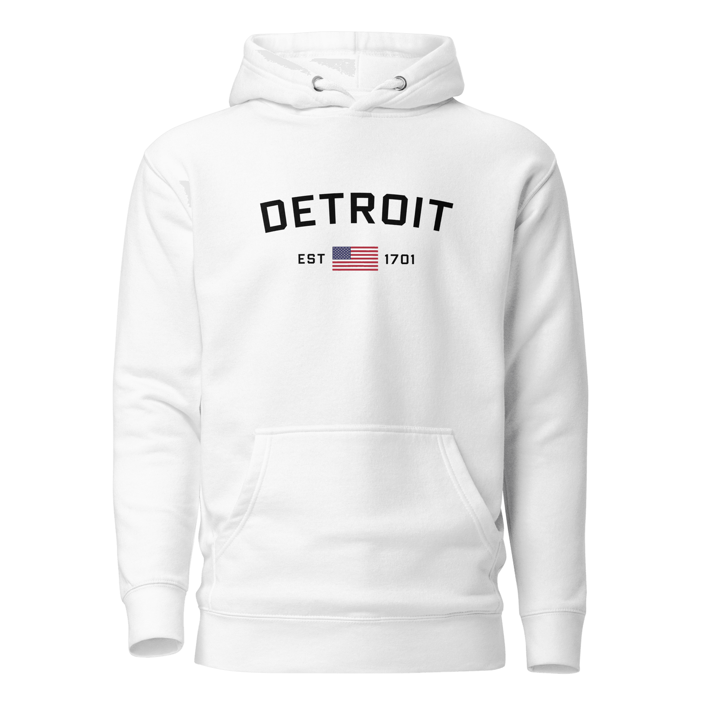 'Detroit EST 1701' Hoodie (w/ United States Flag) | Unisex Premium - Circumspice Michigan