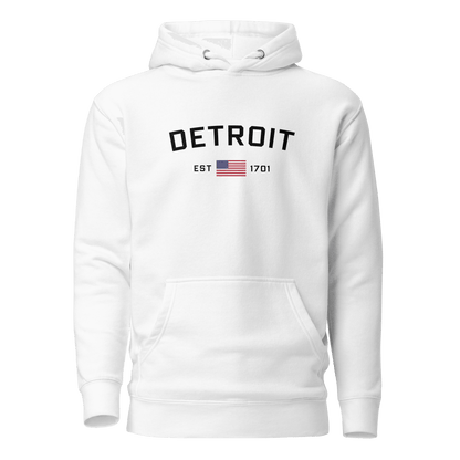 'Detroit EST 1701' Hoodie (w/ United States Flag) | Unisex Premium - Circumspice Michigan