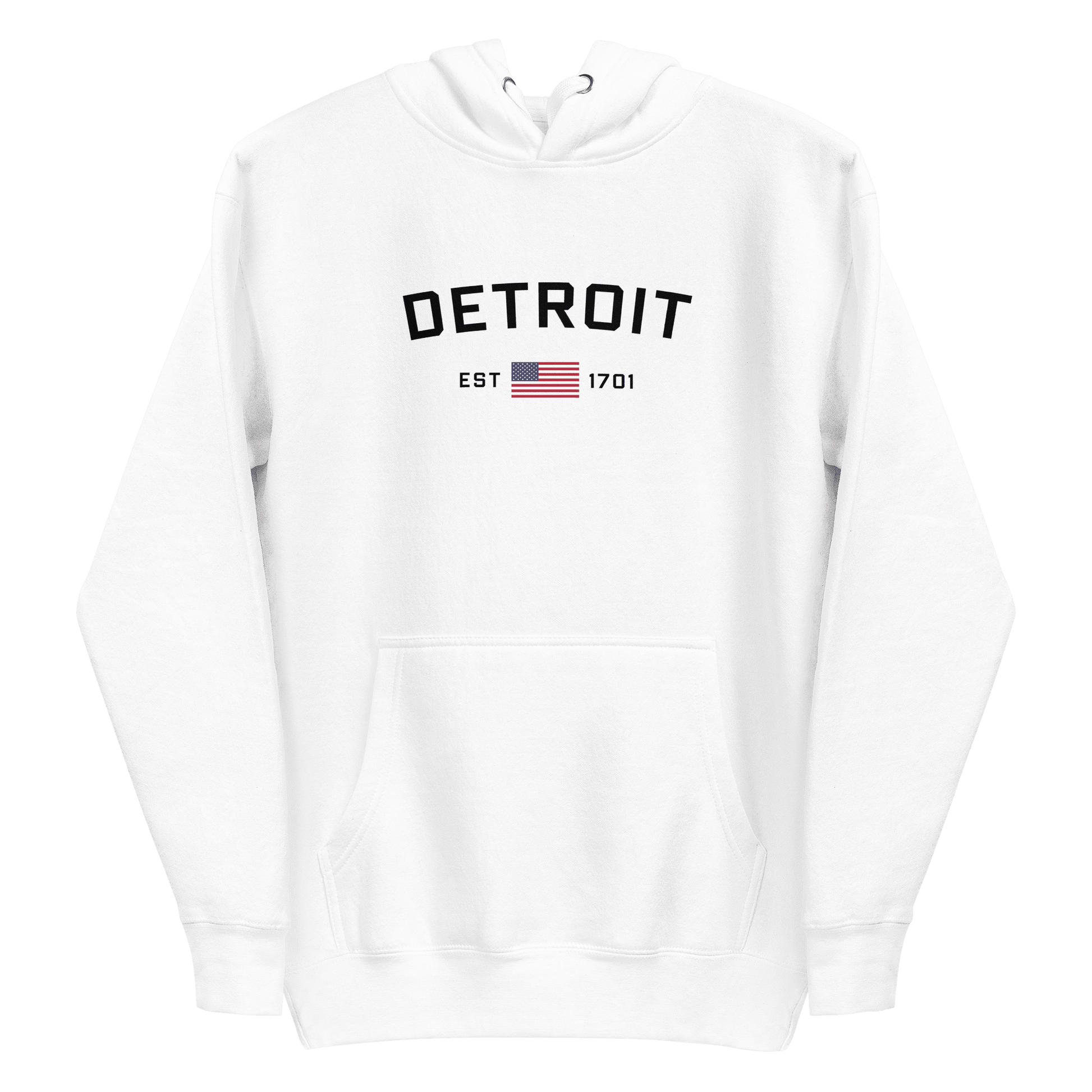 'Detroit EST 1701' Hoodie (w/ United States Flag) | Unisex Premium - Circumspice Michigan