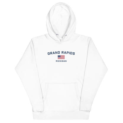 'Grand Rapids Michigan' Hoodie (w/ USA Flag) | Unisex Premium - Circumspice Michigan